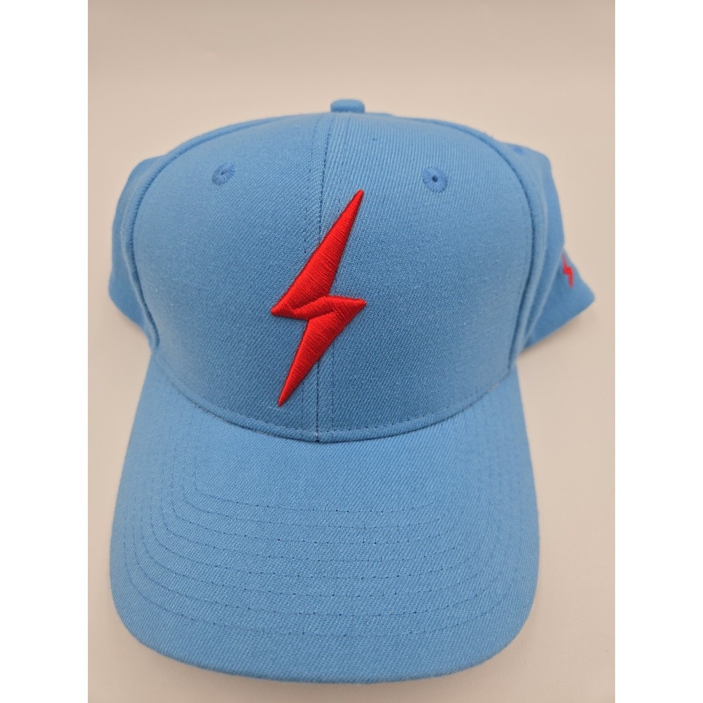 Bruce Bolt Performance Baseball Game Hat Light Blue Red Lightning Bolt Size L/XL